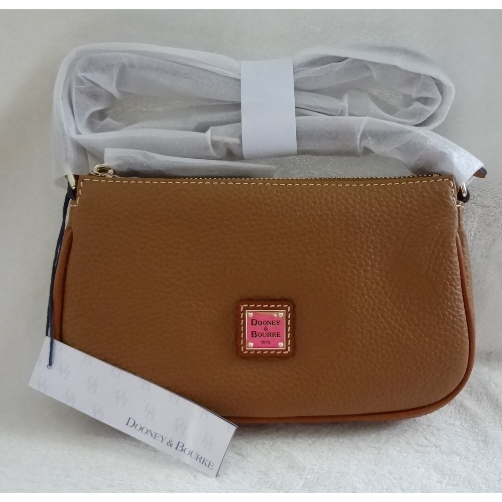Dooney & Bourke Tan Pebbled Leather Crossbody Bag with Logo Patch